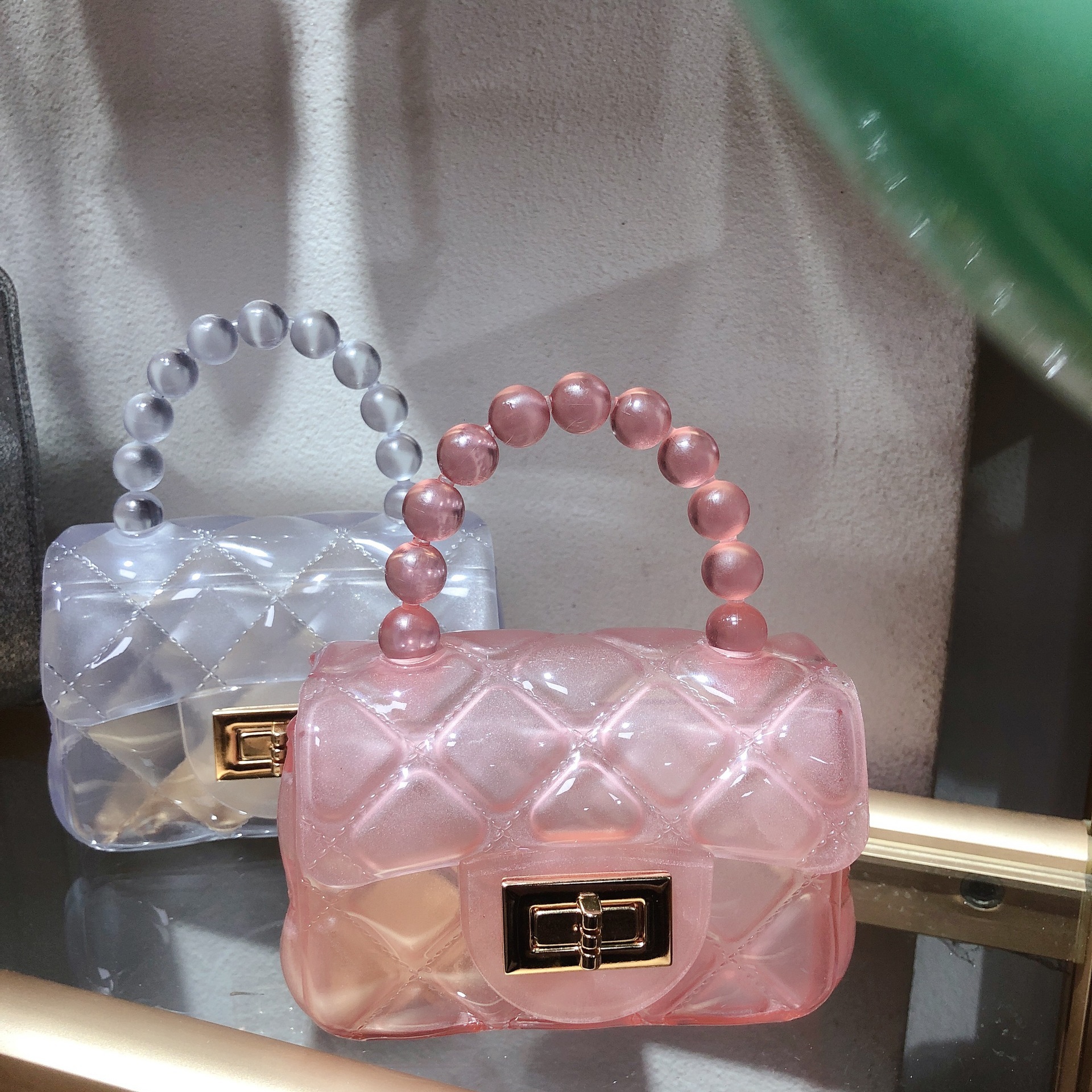 new style New Korean Fashionable Small Fragrance Versatile Lingge Chain Transparent Jelly Pearl Cross Body Bag