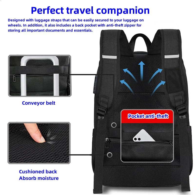 Backpack For Men And Women Fashionable Black Large Capacity Anti-theft Waterproof And Durable Laptop Bag USB Charging Port 250122
