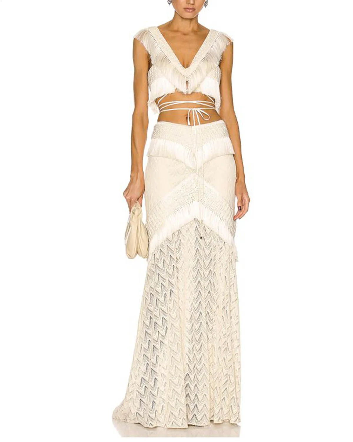Tassel Knitted Crochet Bikini and Beach Skiing Fashion er High Waist Two Piece Swimsuit Holiday Swimsuit Womens Swimsuit 250118