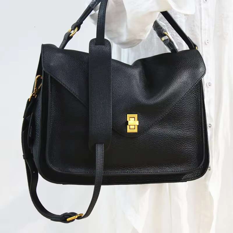 Genuine hot Leather Messenger Bag for Women - Black Shoulder Satchel with Large Capacity