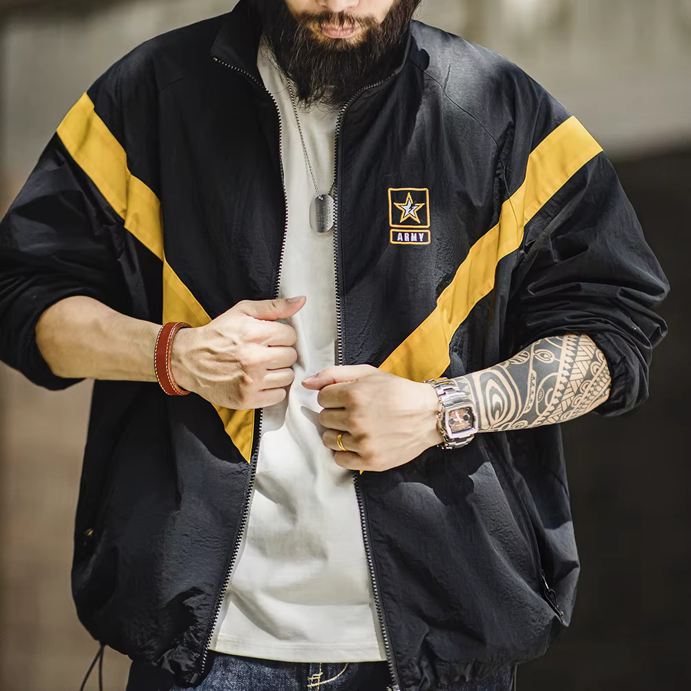 Maden Retro Training Outdoor IPFU Sports Contrasting Loose Stand-Up Collar Zipper Design Jacket For Men's Autumn