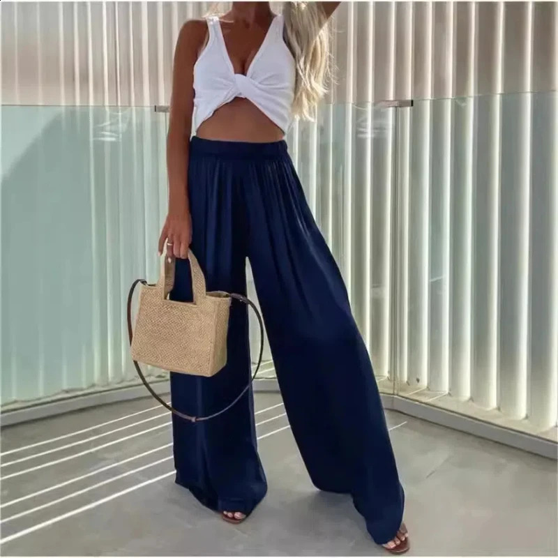 Womens Casual Wide Leg Pants with a Drooping Feel 250117