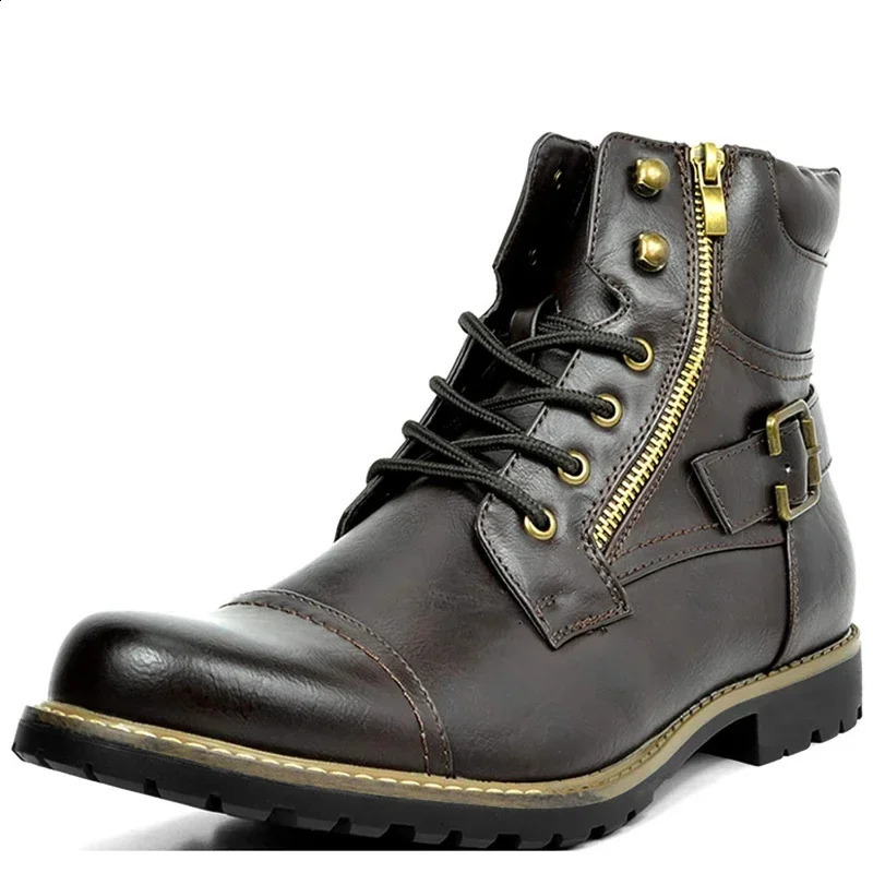 Men Boots Metal Double Zipper Motorcycle Boots men Leather Casual Ankle Boots Motorcycle Botas Hombre Zapatos Para Hombres 250120
