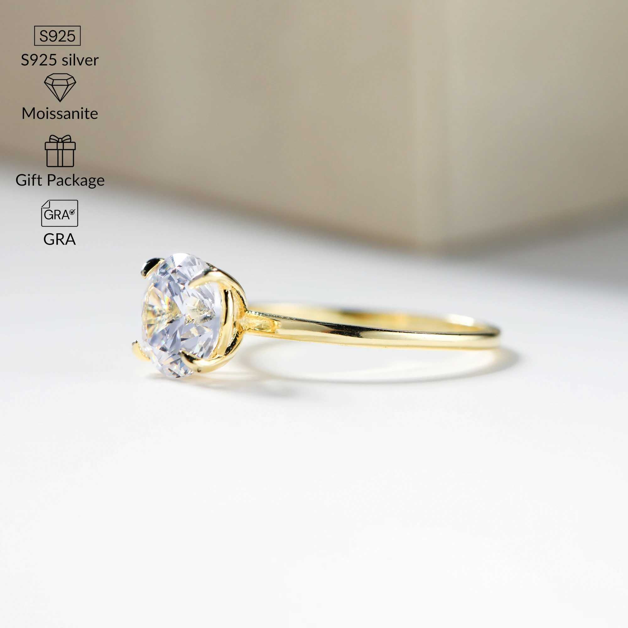 Classic 1- 3 ct Round Moissanite Sterg Sier sterg sier Gold High Clarity Rings for Woman Jewelry Weeding Ring