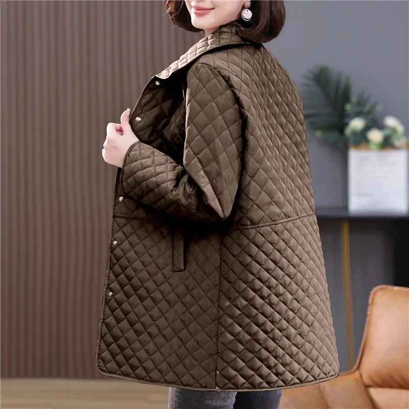 Spring Autumn Retro Comfort Versatile Rhombic lattice Ligh Cotton Loose Women Parkas Down Jacket Warm Coat Female 250108