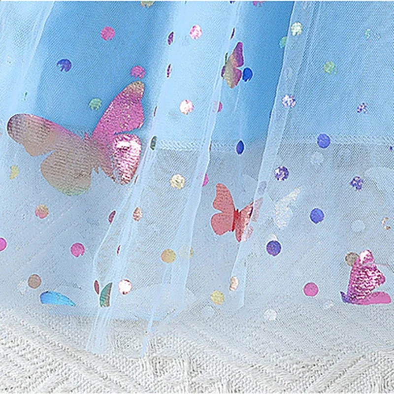 European and American Style Summer Girls Aline Dress 26Y Sweet Butterfly Mesh Short Sleeve Kids Childrens Clothing 250117