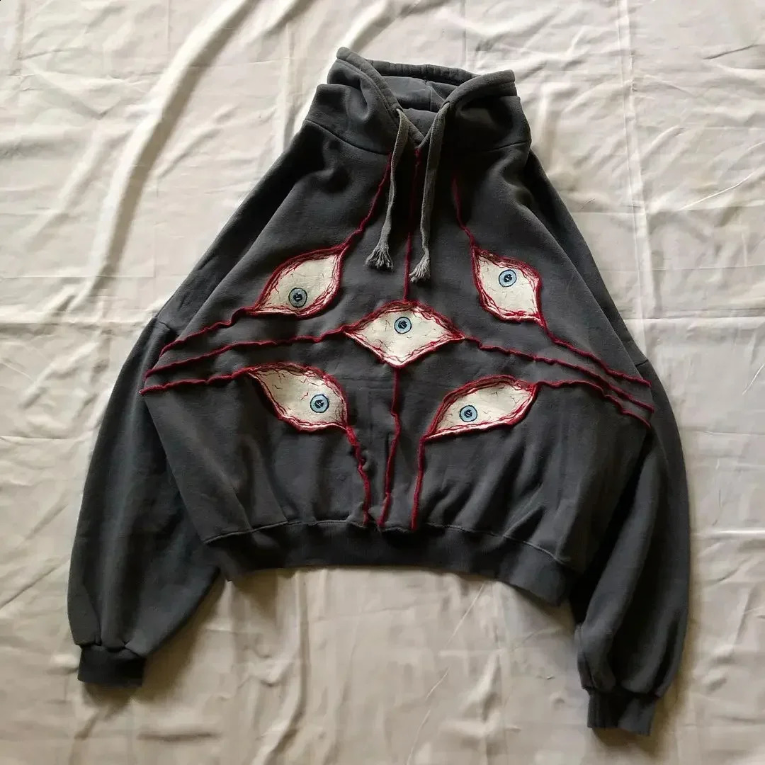 Streetwear Mens and Womens Hoodies Y2k Hip Hop Trendy Gothic Eye Splicing Loose Pulling Retro Fashion Harajuku Casual Top 250110