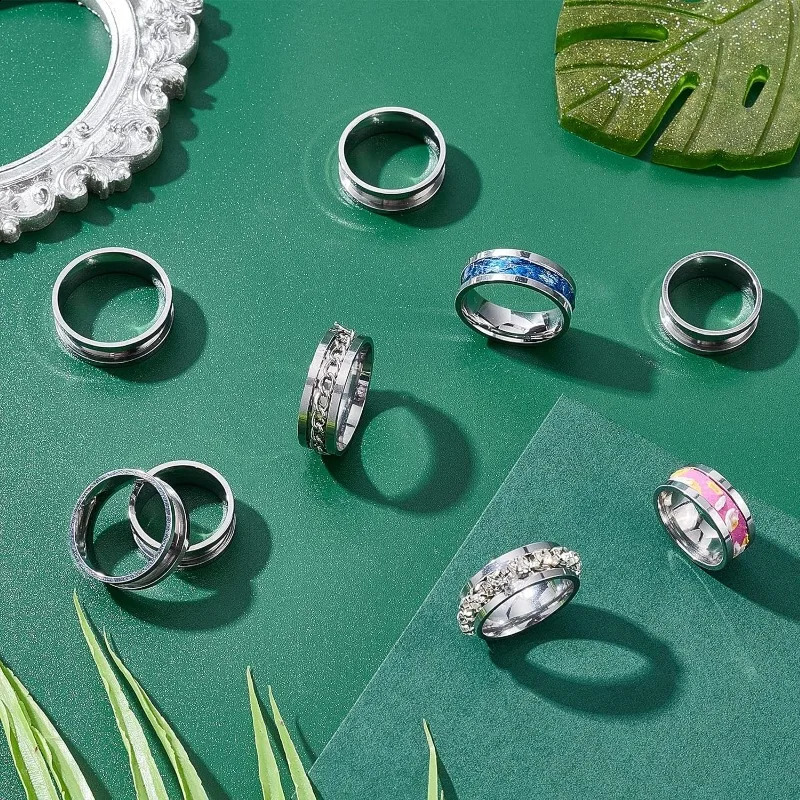 21pcs 7-size blank ring stainless steel finger ring groove core inlaid ring for resin circular blank ring for jewelry making 250109