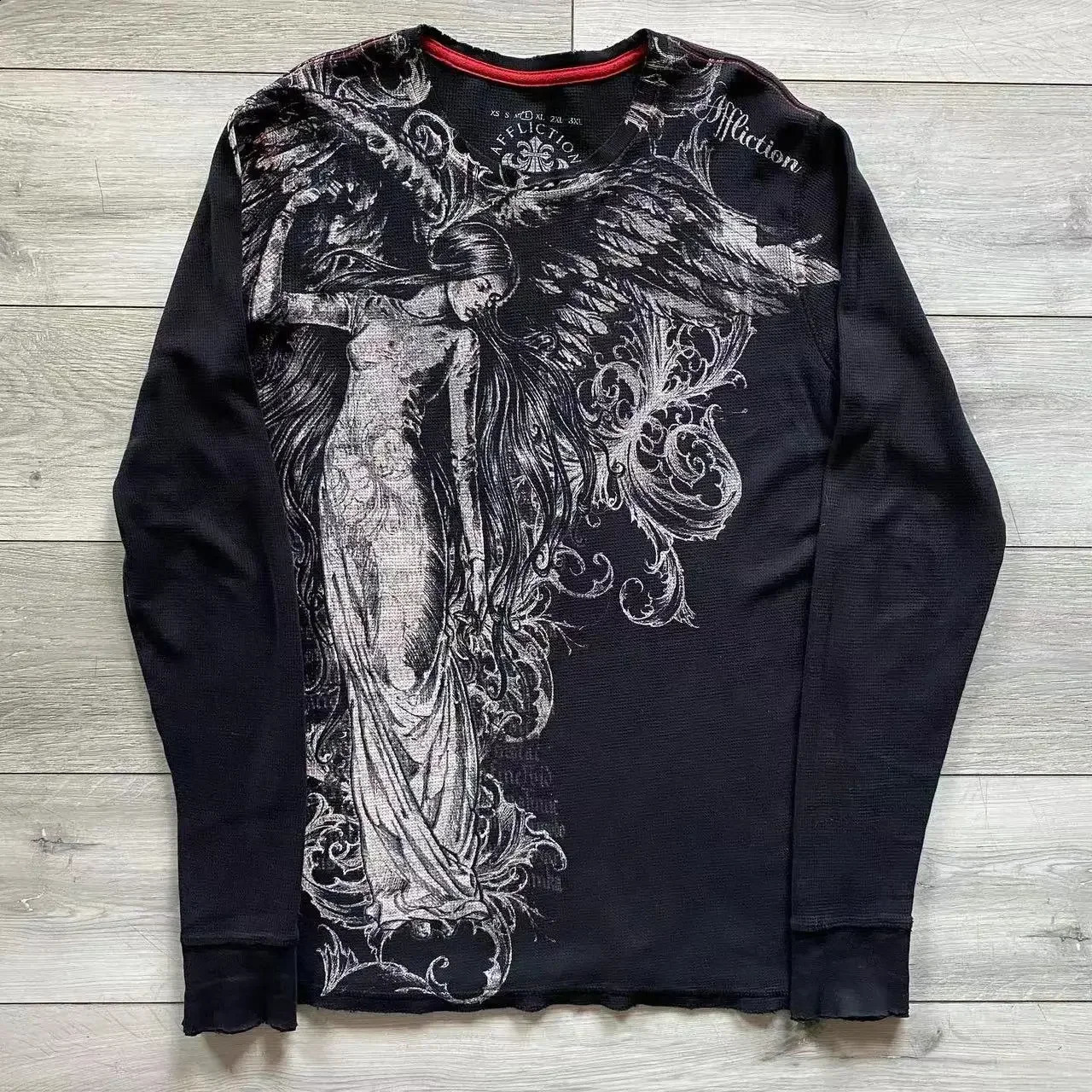 Y2K Fashion Long Sleeved Distressed Round Neck Oversized T shirt Mens And Womens Casual Gothic Clothing Tops Street Wear 250117