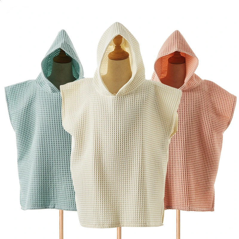 Baby Bath Towel Cotton Waffle Hooded Towel Boys Girls Beach Towel Baby Cape Blanket Childrens Bathrobe Infant Babys Stuff 250114