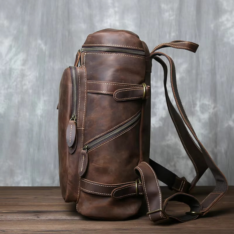 Retro Crazy Horse Leather Vertical Style Backpack Men's Head Layer Cowhide Large Capacity Business Travel Computer Bag