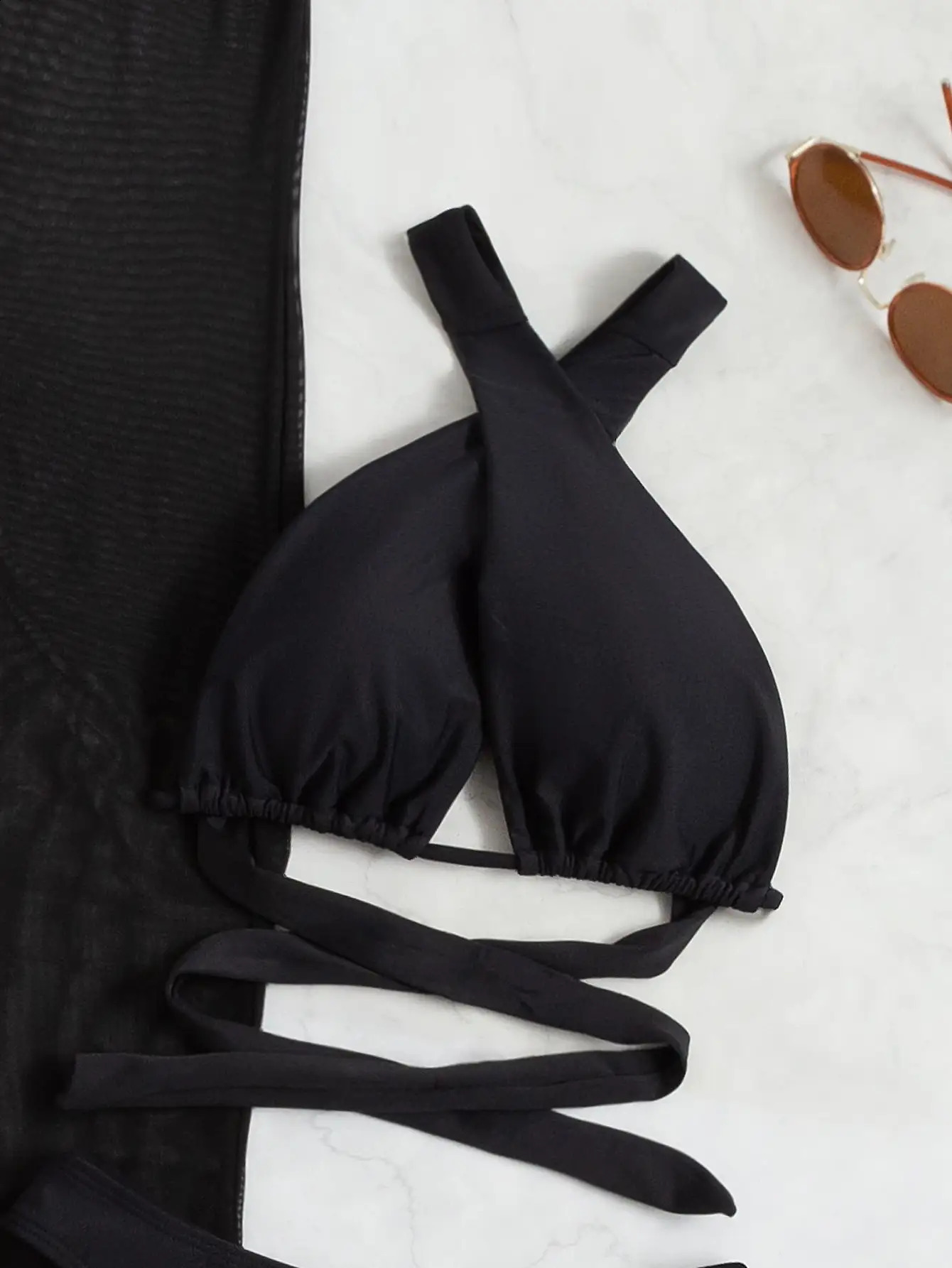 3 Pieces Plain Criss Cross Bikinis Swimsuit Pants Swimwear Women Bathers Bathing Swimming Suit Female Summer Beachwear 250122