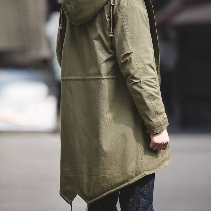 Maden Men's Thick Hooded M-51 Fishtail Cotton Plus Veet Parka Jacket Green Windbreaker Winter Autumn Men Trench Coat
