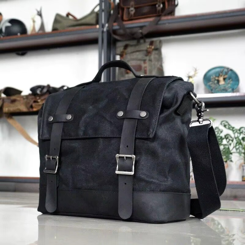 Canvas Male Shoulder Simple Cowhide Outdoor Female Retro Postman Large Capacity Casual Messenger Motorcycle Side Bag