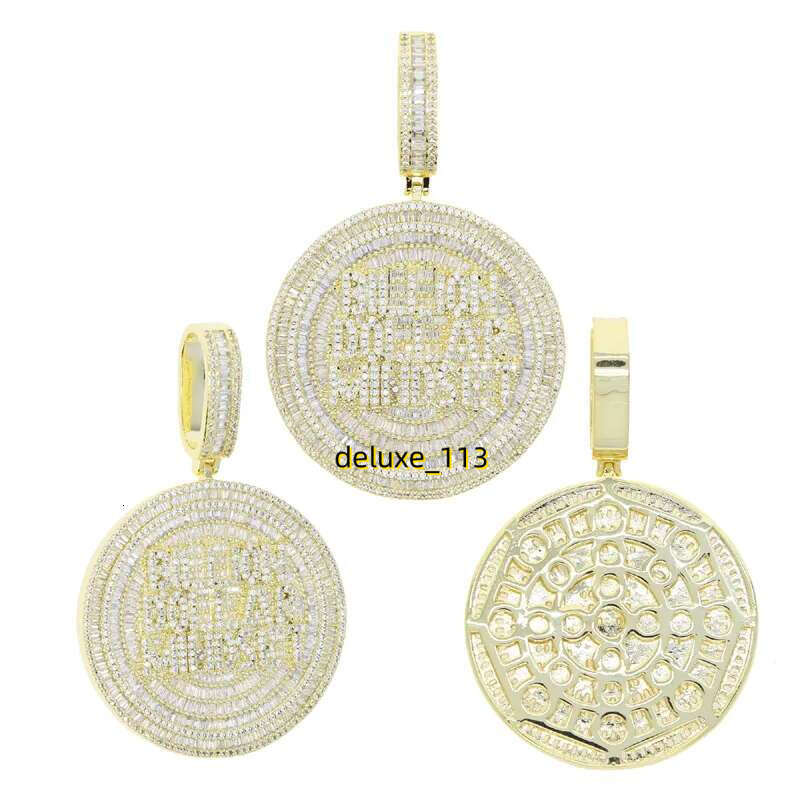 Iced Out Billion Mindset Letter Round Charm Pendant Necklace with Rope Chain Hip Hop Women Full Paved 5A Cubic Moissanite Men Gift Jewelry
