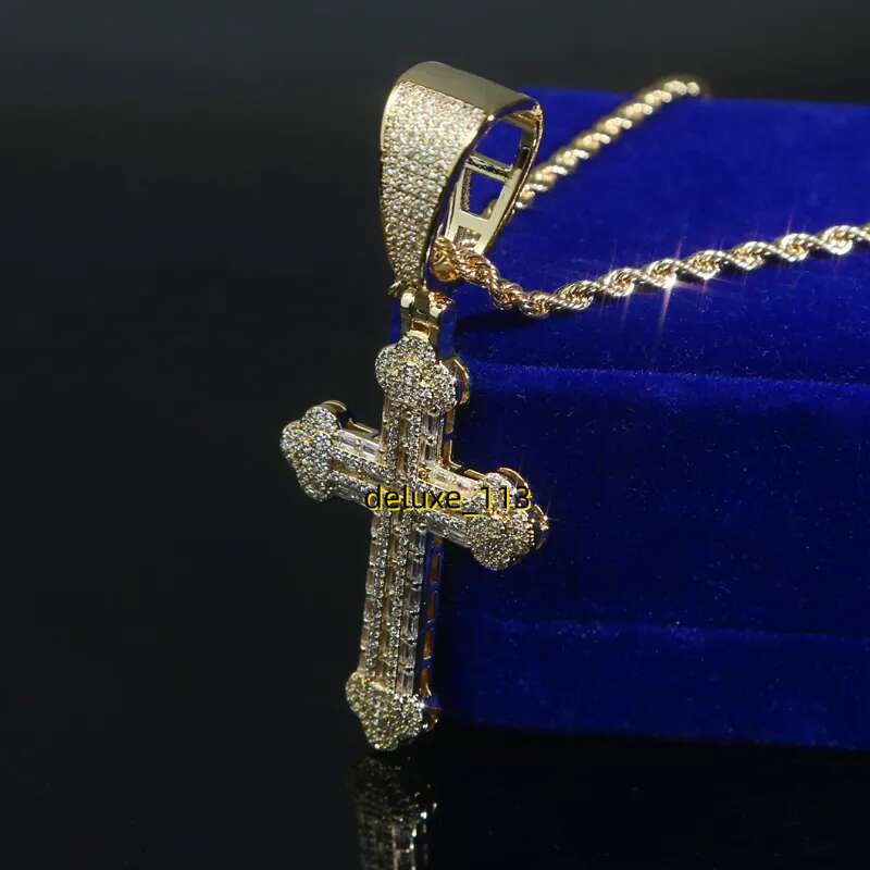 Hip Hop Iced Out Bg Sparking 5A Cubic Moissanite CZ Cross Pendant Tennis Chain Necklace fashion Jewelry Gifts for Men boy