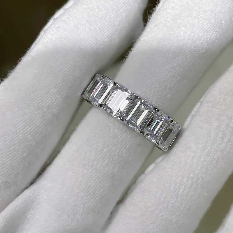 Eternity Emerald Cut Lab Diamond Ring 925 Sterling Silver Wedding Band Rings for Women Men Engagement Promise Party Jewelry