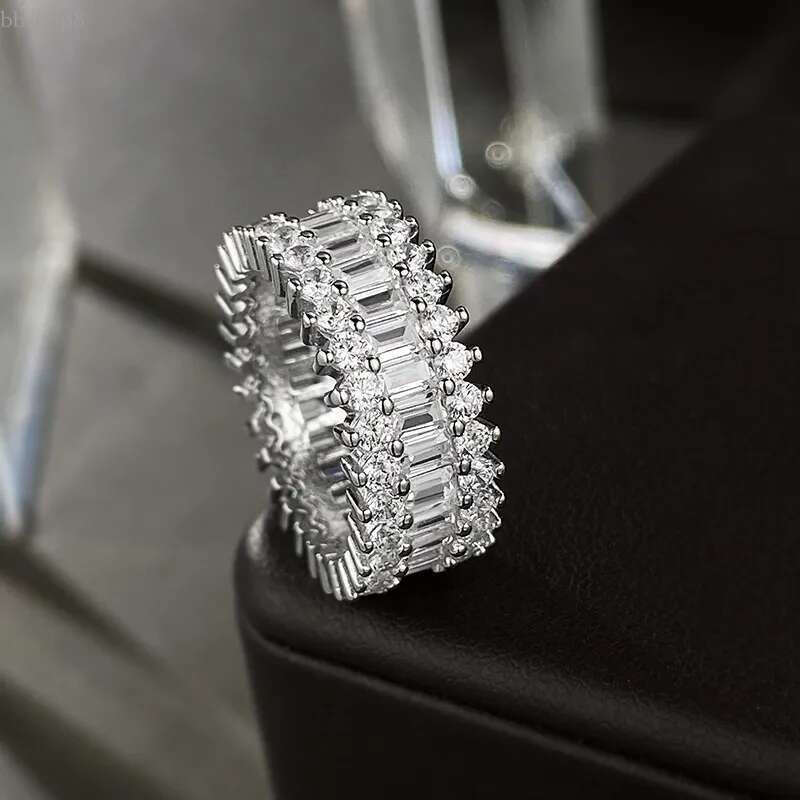 Moissanite Dia Ring 100% Real sterg sier Party Wedding band Rings for Women Bridal Engagement Jewelry Gift