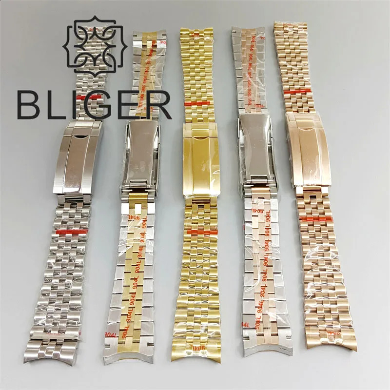 BLIGER 20mm Curved End Link Jubilee Bracelet Silver Gold Rose 904L Stainless Steel Watch Band Fit 40mm Case Slide 250118