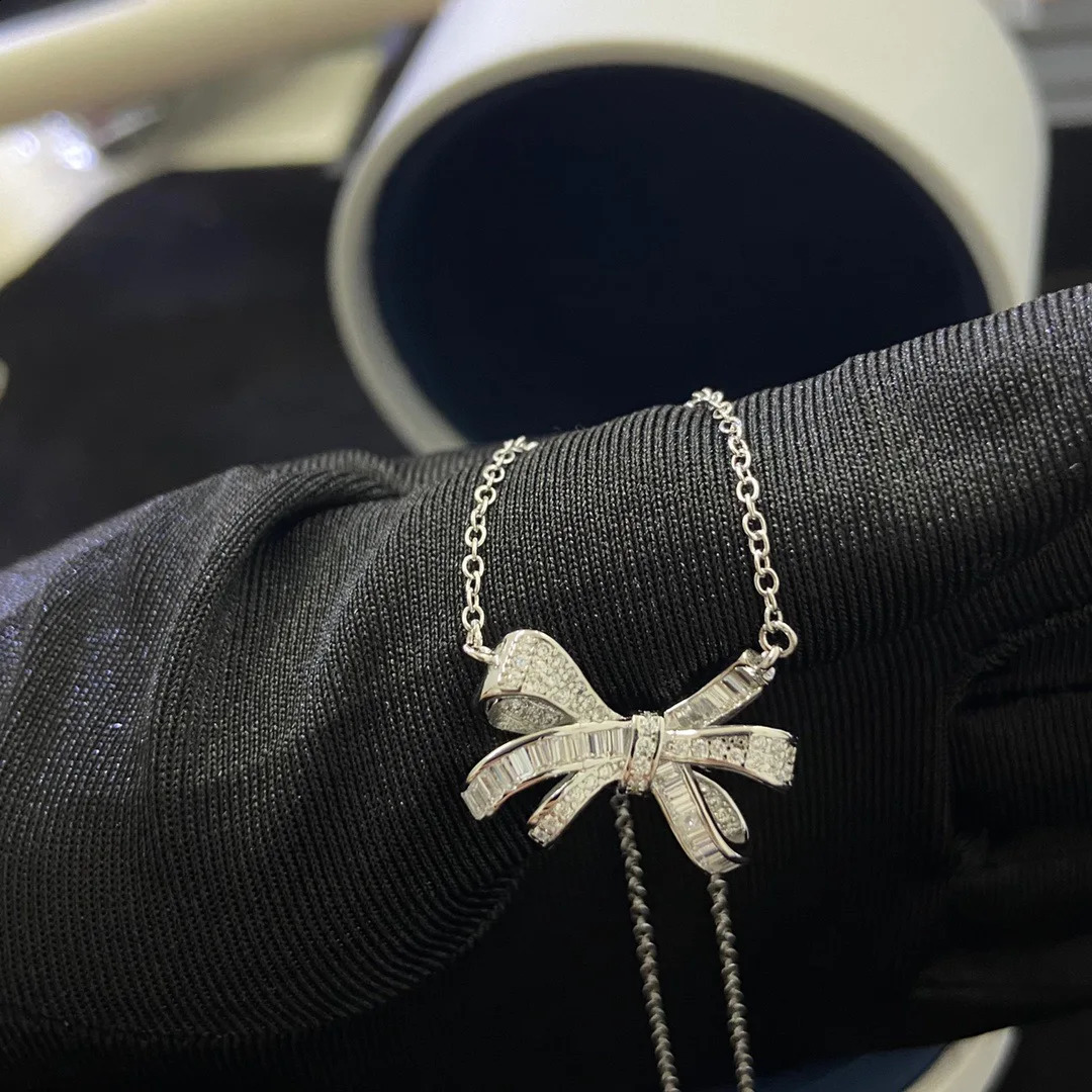 Selling Fashion Elegant and Beautiful Bow Decorated S925 Silver Womens Necklace 250117