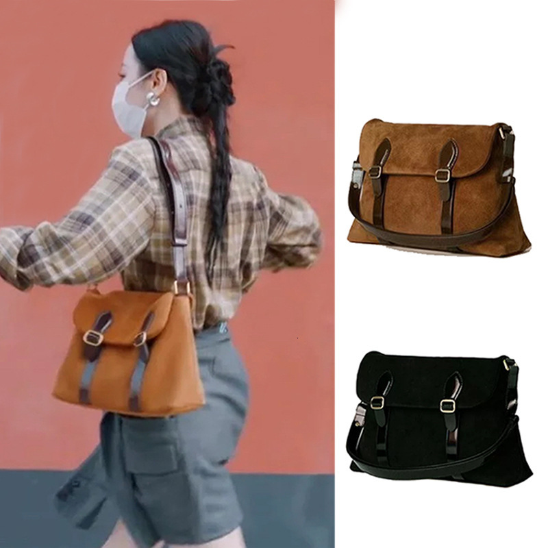 Hot Ba's same genuine leather mailman bag, Korean niche ETTE new commuting frosted cowhide diagonal shoulder bag