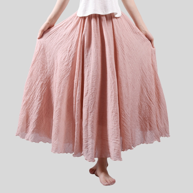 Summer new skirt cotton and linen skirt linen solid color long skirt loose pendulum skirt pleated A-shaped skirt