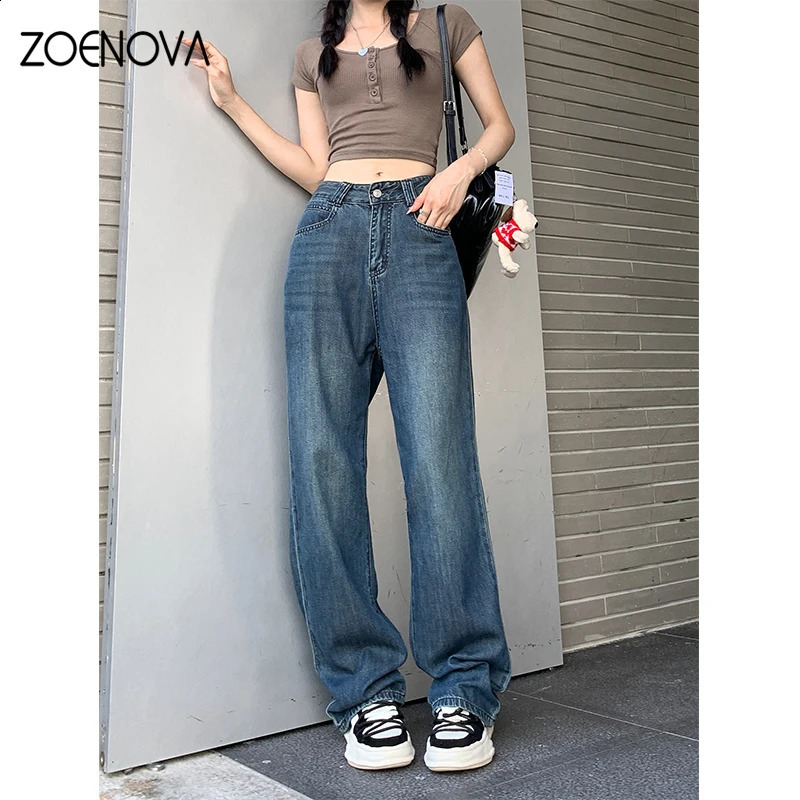 ZOENOVA Maillard 2024 Spring Autumn Fashion Simple Womens Jeans Casual Retro Loose Straight Wide Leg Pants Floor Mopping Jean 250121