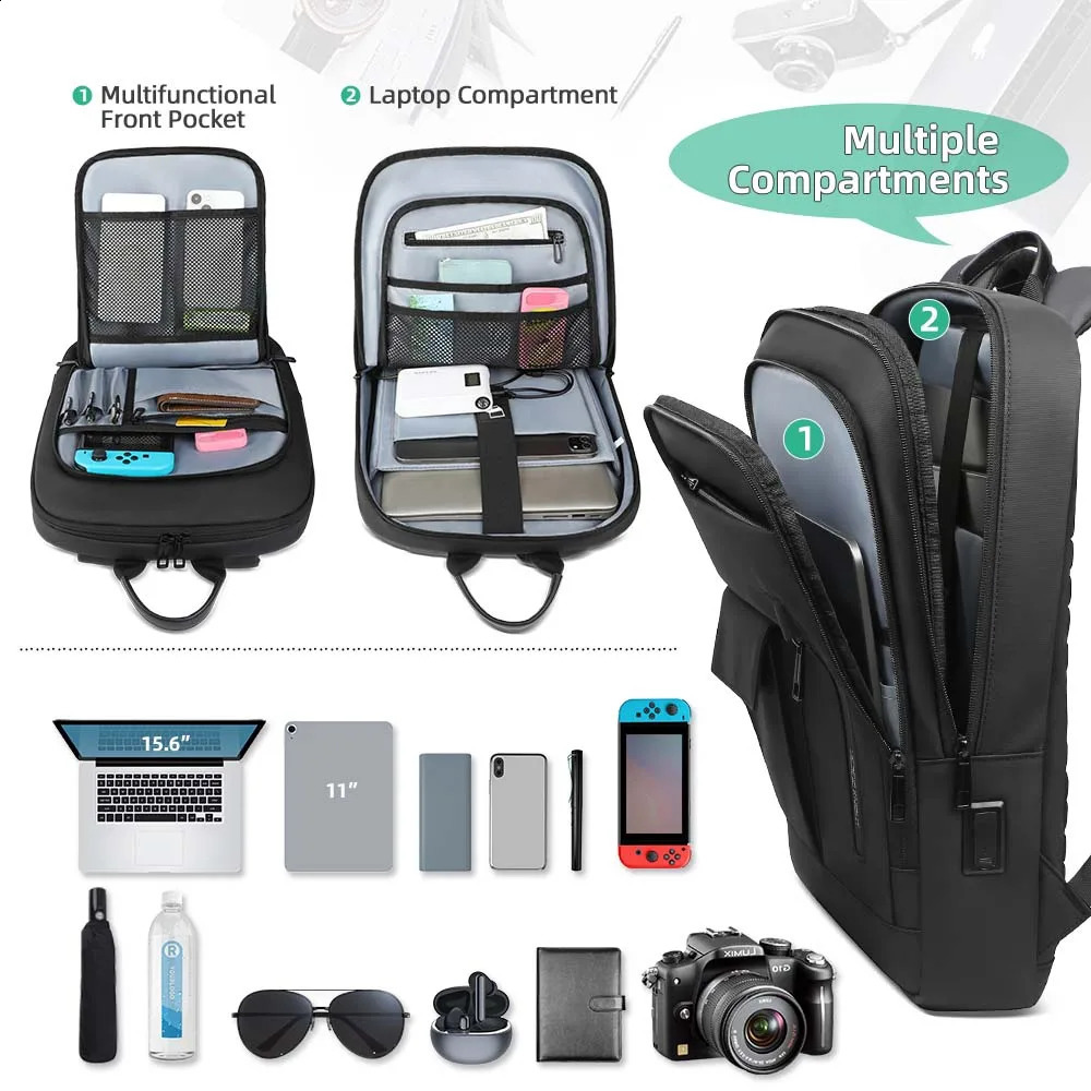 HK Slim 156 Laptop Backpack Mens Business Backpacks with USB Port Lightweight Work Bag for College Daily Travel Back Pack 250121