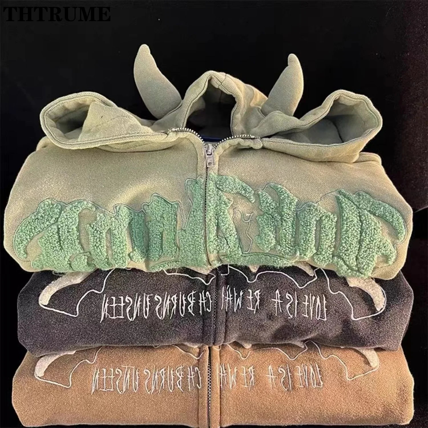 Harajuku Vintage Zipper Hoodies For Women Fashion Autumn Long Sleeve Letter Embroidery Hooded Coats Casual Y2K Retro Sweatshirts 250117