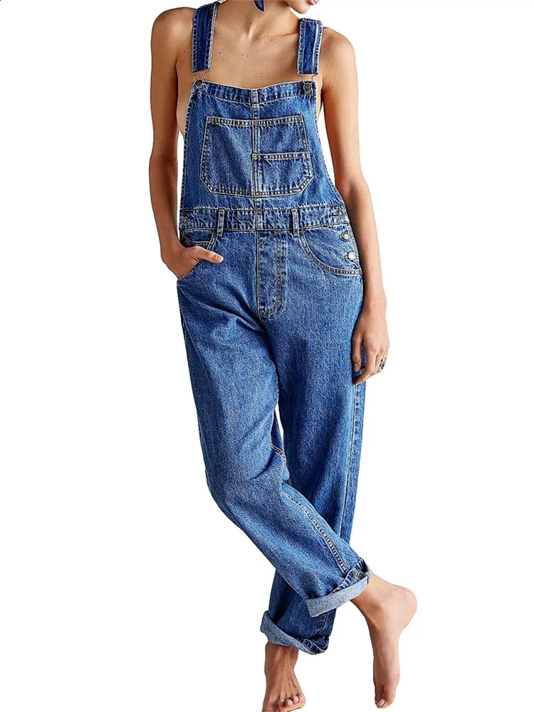 Women Denim Long Jumpsuits Casual Wide Leg Suspender Pants Romper Summer Baggy Bib Overalls 250122