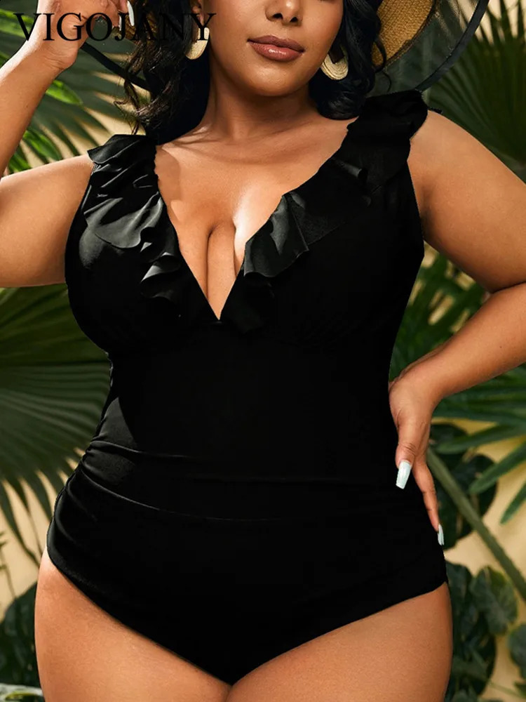 VigoJany Verge Strapped Plus Size Swimwear Women V Neck Beach One Piece Swimsuit Backless Summer Big Bathing Suit Beachwear 250109