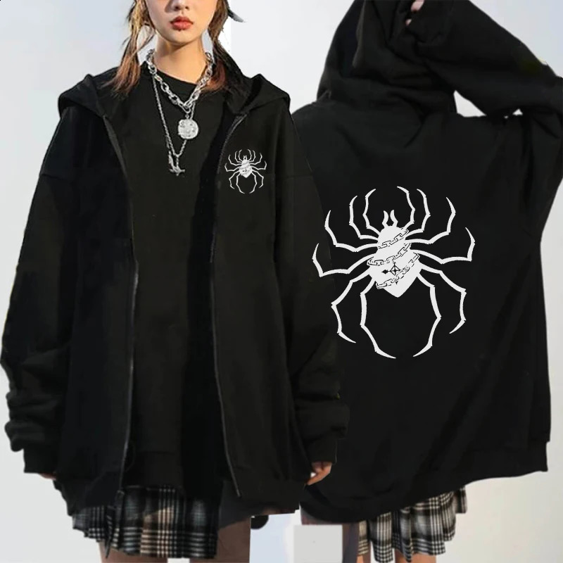 Hunter X Hunter Spider Print Anime Zipper Hoodie Womens Gothic Y2K Zipper Jacket Hoodie Casual Sweatshirt Coat 250109