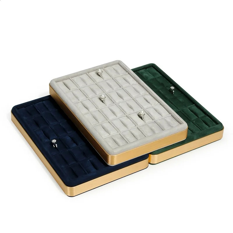 Fashion Jewelry Rings Organizer Tray Metal Frame Velvet Finger Rings Show Stand Jewelry Storage Box Gray Pink Blue Green Tray 250117