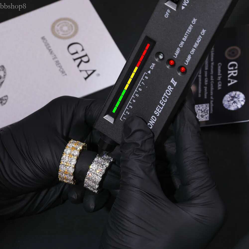 hip hop rings, fashion sparkly 2 row Moissanite men's through dia test sterg sier jewelry rings