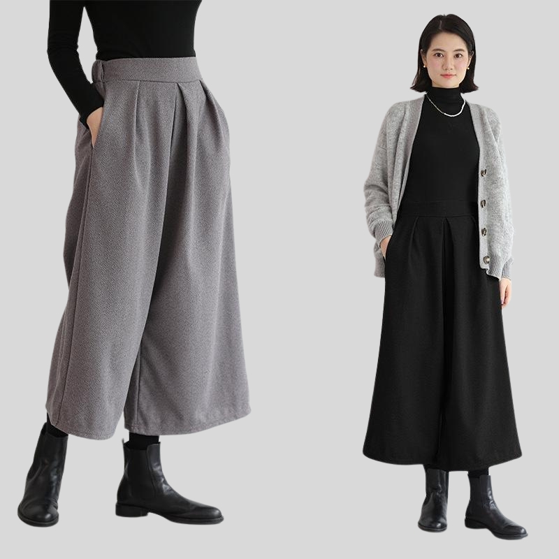 Autumn and winter new best-selling culottes loose wide-leg pants nine-point pants woolen elastic waist wide-leg pants