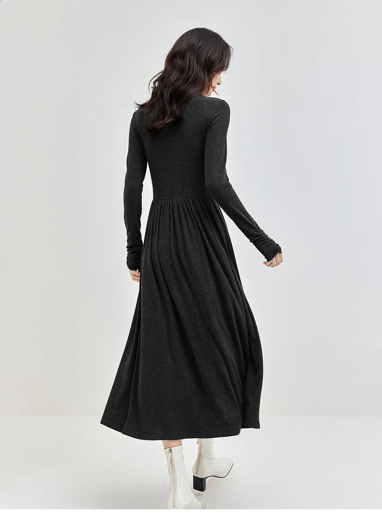 SENTUBILA Women Knitted Dresses Winter Knitwear Long Sleeve A-line Elegant Black Midi Dress Womans Clothes 144L58348 250122