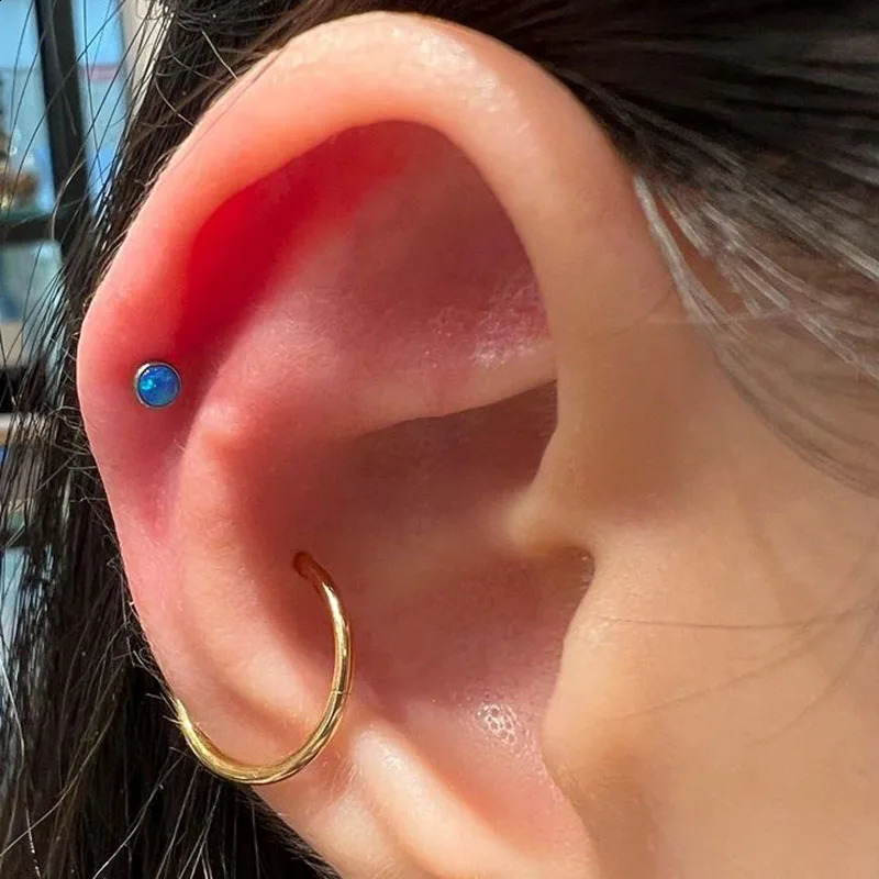 ASTM 36 PIERC Circular Ear Lip Studs with Natural Stone Top Labret Tongue Nose Stud Earrings Body Piercing Jewelry 250110