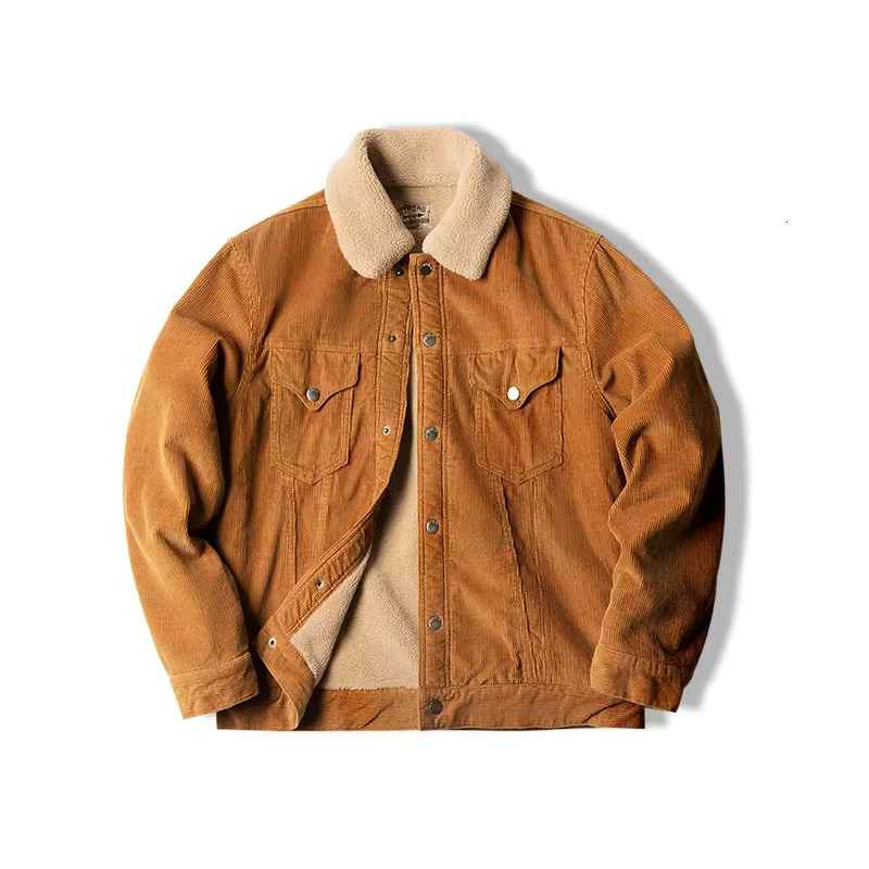 Maden Faux Lamb Wool Corduroy For Men Ginger Color Thickened Lapel Single-Breasted Coat Fall And Winter Warm Jacket