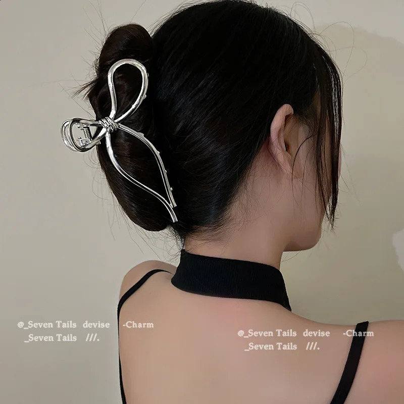 Bow style back head women grab clip large metal hair grab shark clip hair Korean headdress 250120