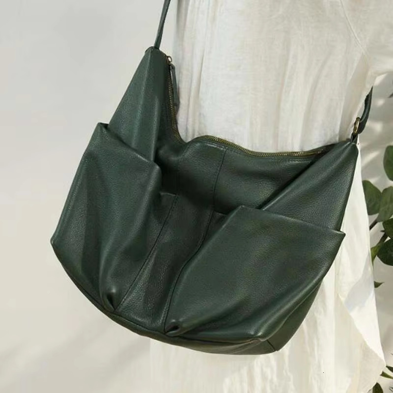 Genuine Leather Shoulder Capacity 100% Natural Cowhide Tote Women Big Casual Satchel Top Quality Multi Pockets Bags