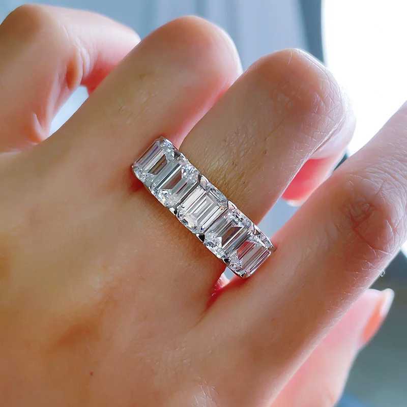 Eternity Emerald Cut Lab Diamond Ring 925 Sterling Silver Wedding Band Rings for Women Men Engagement Promise Party Jewelry