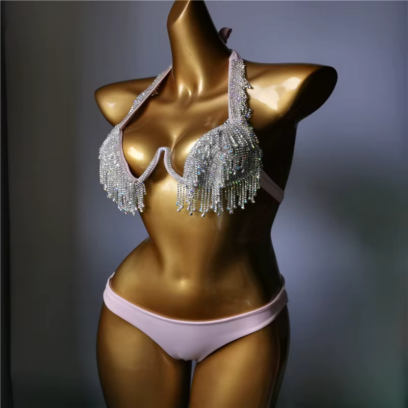4 Color Bikini Set Women Bg Diamante Carnival Swimwear Crystal Panties Rave Festival Swimsuit Burning Man Outfit Club Wear
