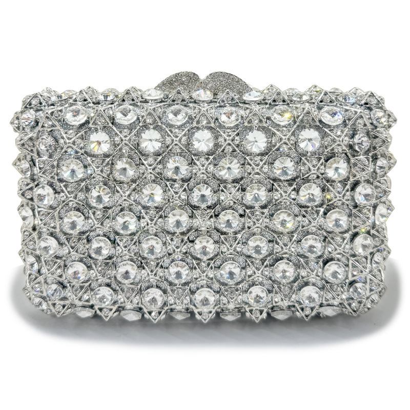 Ladies' Handmade Diamond Studded Dinner Bag, Metal Crystal Glass Handbag, Wedding Banquet Bag