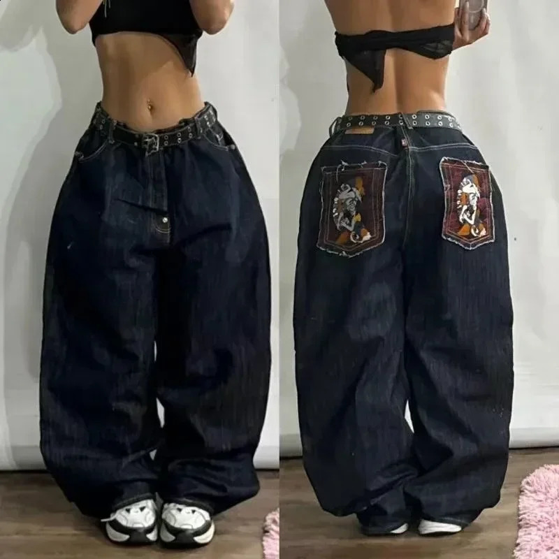 American Retro Cleanfit Fashion Print Baggy Jeans Womens Y2K Casual Joker Gothic High Waist WideLeg pants Street Wear 250122