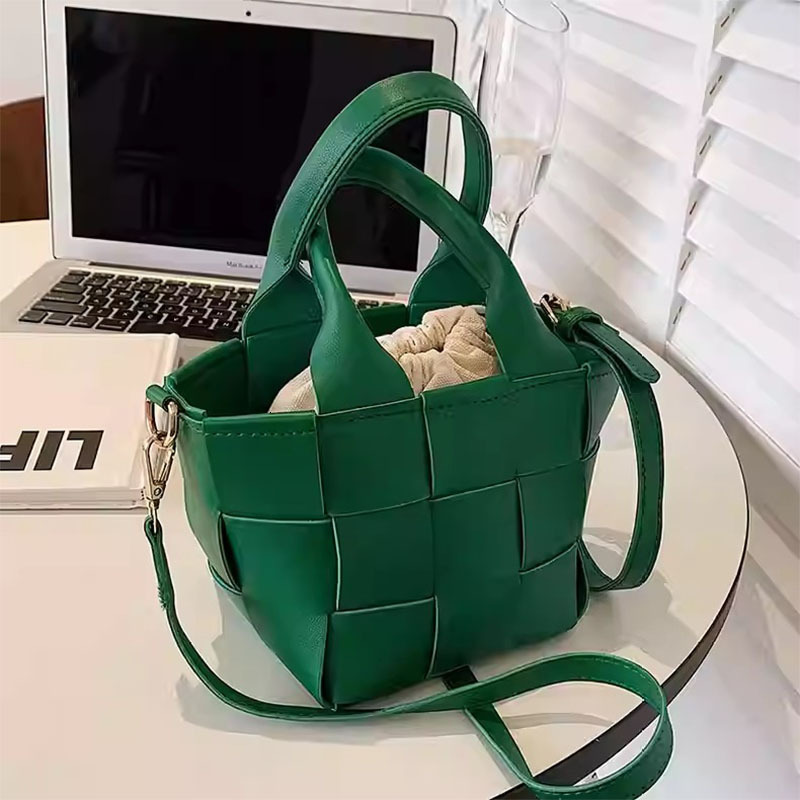 Artificial Leather Unisex Retro Braid Women Purse Handbag Bucket Shoulder Crossbody Bag