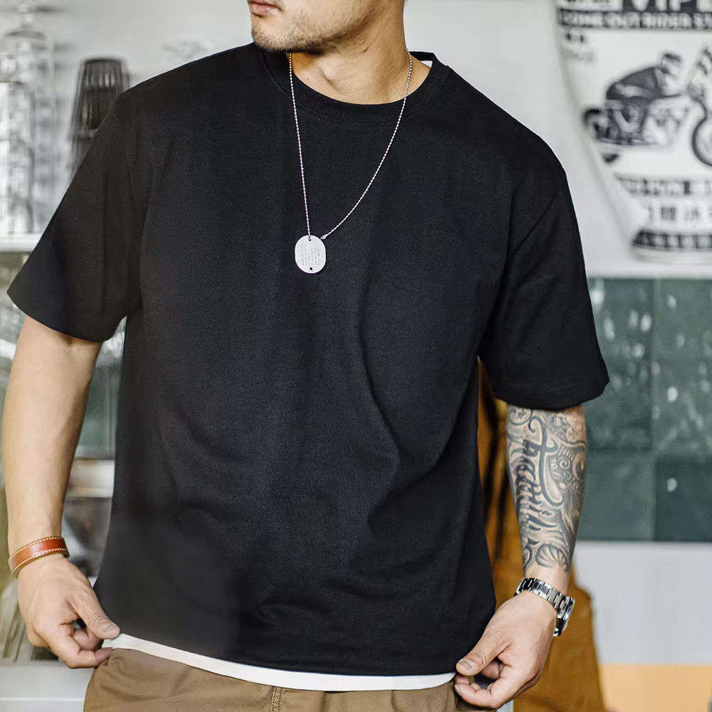 Maden Retro Heavy Industry Embroidered T-Shirt 270G/M² Cotton Short-Sleeved Black Tee For Men's Summer Crew Neck Tops