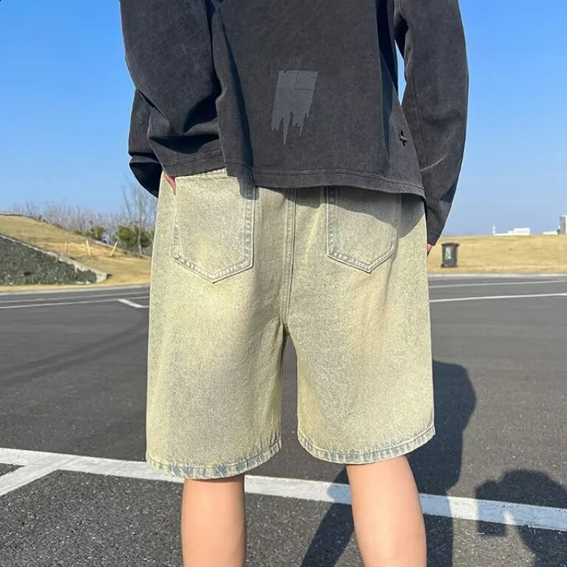 Men Basic Loose Outdoor Sports Casual Shorts Male Daily Knee Lenght Denim Short Pants Straight Wide Leg Wash Summer Jeans 250110