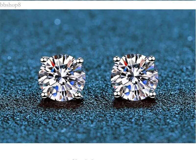 Stud Real Moissanite Earrings 14K White Gold Plated Sterg Sier 4 Prong Dia Earring For Women Men Ear 1ct 2ct 4ctStud