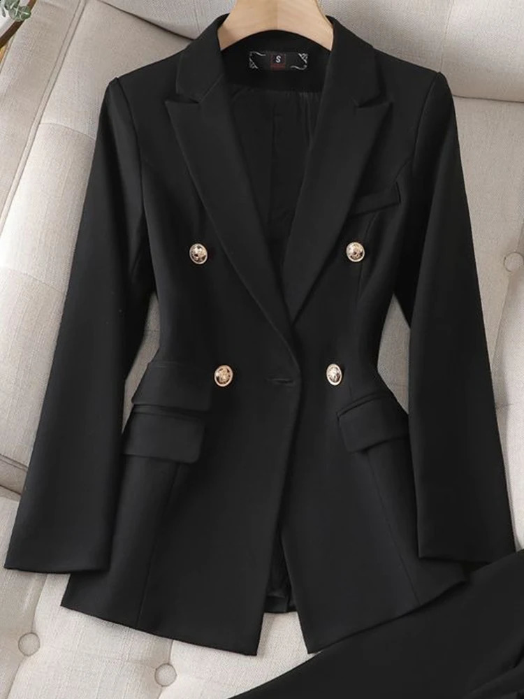 Yitimuceng Women Slim Fit Double breasted Top and Pants Set Elegant Office Fashion Coat 2 piece 250114Z