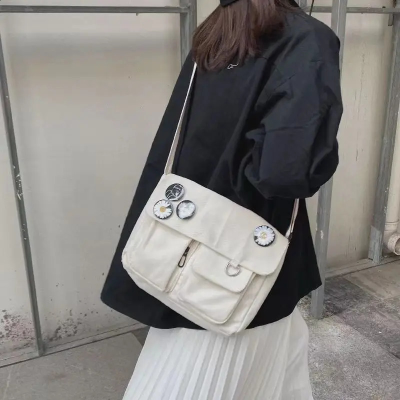 Women Canvas Messenger Bag Youth Ladies Fashion Shoulder Bag Student Large Capacity Female Crossbody Bags Woman Packet 250121